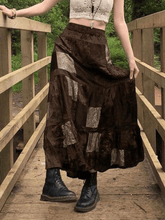 Falda midi estampada de terciopelo con patchwork
